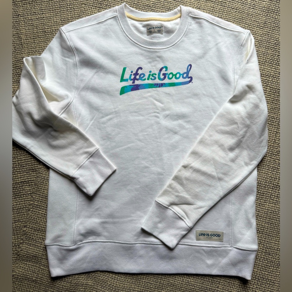 Women's Tie Dye LIG White Simply True Fleece Sweatshirt Size L 100% Cotton